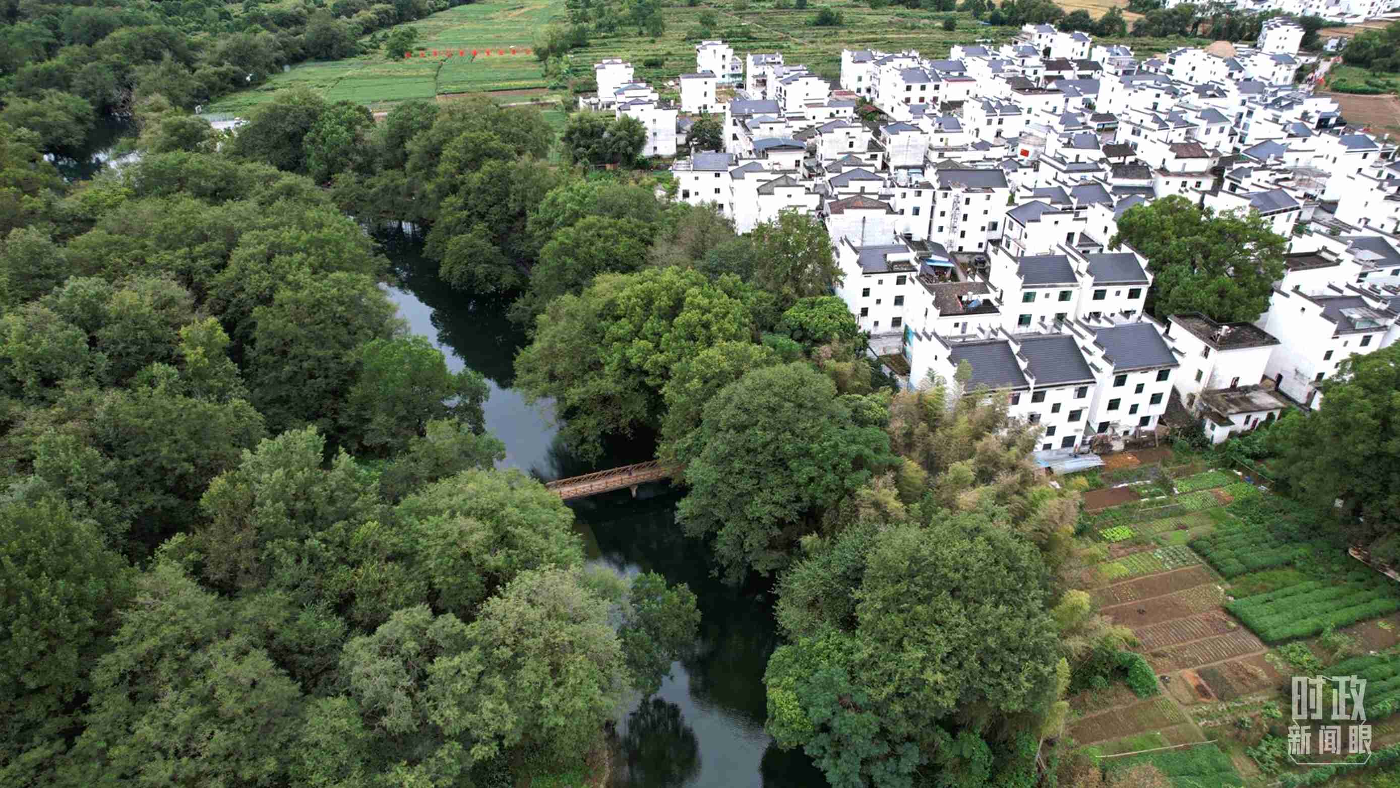 △位于饒河源國(guó)家濕地公園中心地帶的石門(mén)村。（總臺(tái)央視記者范凱拍攝）