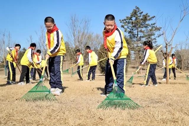 △2024年3月12日，北京城市綠心森林公園，參加植樹節(jié)主題活動(dòng)的學(xué)生們學(xué)習(xí)義務(wù)植樹知識(shí)，并進(jìn)行現(xiàn)場(chǎng)撫育管護(hù)。