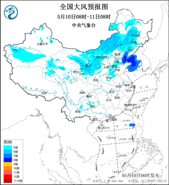 全國(guó)大風(fēng)預(yù)報(bào)圖（5月10日08時(shí)-11日08時(shí)）