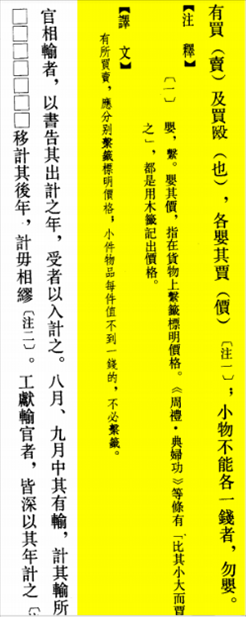 △“買賣的時候，應(yīng)分別掛上價格標簽標明價格，小件物品每件不到一錢的，不必懸掛標簽。”